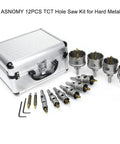 12-Piece Tungsten Carbide Tipped Hole Saw Kit With Titanium Plated Pilot Drill Bit For Metal Stainless Steel Iron Wood And Plastic in case