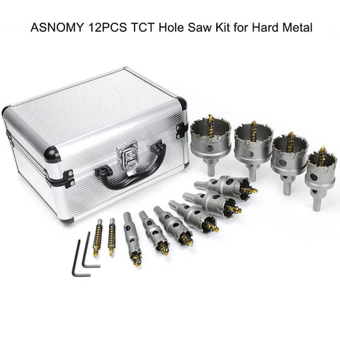 12-Piece Tungsten Carbide Tipped Hole Saw Kit With Titanium Plated Pilot Drill Bit For Metal Stainless Steel Iron Wood And Plastic in case