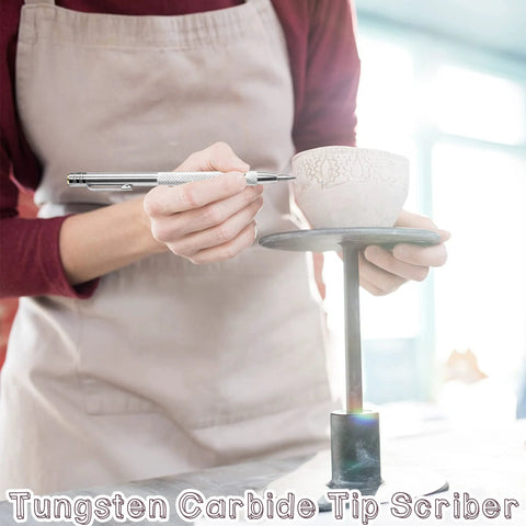Person using 2 Pack Tungsten Carbide Tip Scriber With 12 Replacement Tips Magnetic Aluminium Scriber Tool on ceramic