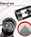 Close-up of Aluminum Tungsten Electrode Sharpener Grinder Head For TIG Welding Tool with 25mm Diamond Wheels in use