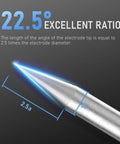 Close-up of Pre-Sharpened 2% Lanthanated TIG Tungsten Electrode showing 22.5° angle for precise welds in mild steel, stainless, aluminum