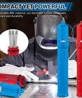 Double Pack Tungsten Holder for TIG Welding Rods, 7.9 Inch Storage Tube With Magnetic Base, shown open with electrodes, red and blue