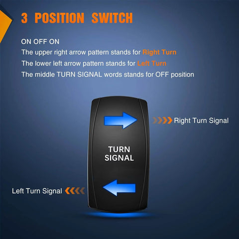 Turn Signal Switch With Flasher Relay Kit And Beefed Up 4 Pin Rocker On Off On Switch Blue LED Laser Etched SPDT Toggle display