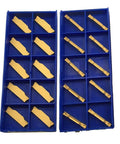 Ten-pack indexable external turning grooving carbide inserts for steel with Top Notch ZTED02503 MG YBC251 hybrid coating in blue trays