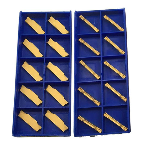 Ten-pack indexable external turning grooving carbide inserts for steel with Top Notch ZTED02503 MG YBC251 hybrid coating in blue trays