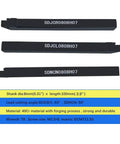 Carbide Turning Inserts Set DCMT21.51 070204 55 Degree With One Sixty Fourth Inch Radius, three black tool holders, and T8 wrenches.