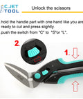 Heavy Duty 10 Inch Carpet Cutter And Multipurpose Cutting Tool with ergonomic turquoise handle and unlock instructions visible