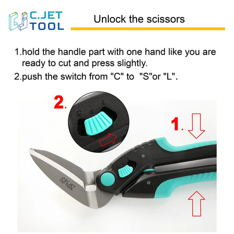 Heavy Duty 10 Inch Carpet Cutter And Multipurpose Cutting Tool with ergonomic turquoise handle and unlock instructions visible