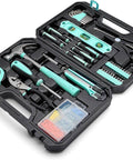 142-Piece Home Repair Tool Kit With Storage Case For Everyday DIY Projects And Home Fixes Packed With Hammer, Tape Measure, Pliers, Precision Screwdrivers And Bits, Hex Keys, Scissors, Utility Knife In A Turquoise Case