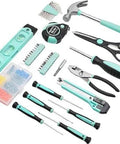 142-Piece Home Repair Tool Kit With Storage Case For Everyday DIY Projects And Home Fixes Packed With Hammer, Tape Measure, Pliers, Precision Screwdrivers And Bits, Hex Keys, Scissors, Utility Knife In A Turquoise Case