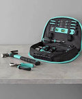 104 Piece Home Repair Tool Set With Easy Carrying Pouch For DIY Projects And Everyday Fixes Includes Hammer Pliers and more in turquoise kit