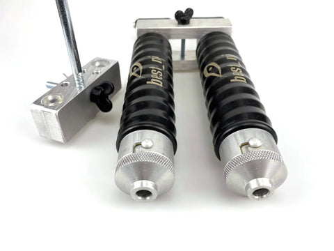 Twin 120 Milliliter Aluminum Injector Mixing Set For Soft Plastic Fishing Lures And Molds With Locking Nozzle close-up