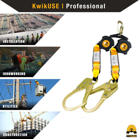 Six Foot Twin Leg Self Retracting Lifeline No Tangling Web SRL Lanyard Class One Fall Protection ANSI OSHA Compliant