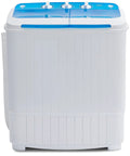 Compact Portable Twin Tub Washing Machine And Dryer 16.5 Lb Capacity Wash And Spin In One Go, white and blue design