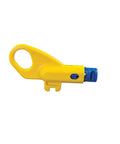 Yellow Twisted Pair Radial Stripper for shielded and unshielded cables Cat3 Cat5e Cat6A with blue steel blades and finger loop