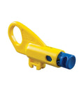 Yellow twisted pair radial stripper for shielded and unshielded cables Cat3 Cat5e Cat6A with durable high carbon steel blades and finger loop.