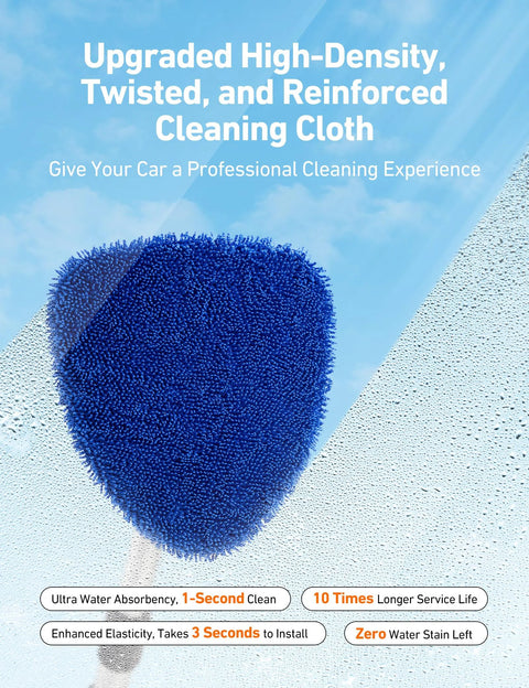 Close-up of a blue microfiber pad for Windshield Cleaning Tool With Extendable Handle And Microfiber Pad Set For Auto Glass