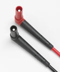 Close-up of Twistguard Test Leads with 2 mm Diameter Probe Tips in black and red, showing WearGuard insulation and extendable tips.