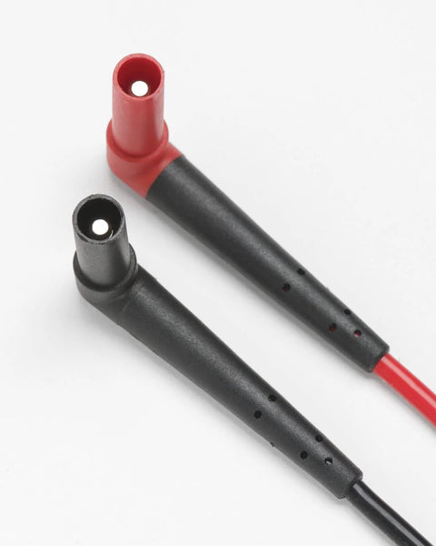 Close-up of Twistguard Test Leads with 2 mm Diameter Probe Tips in black and red, showing WearGuard insulation and extendable tips.