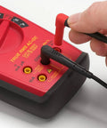 Connecting Twistguard Test Leads, 2 mm Diameter Probe Tips, to a multimeter for safe measurements in a lab setting