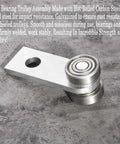 Two bearing trolley assembly in hot-rolled carbon steel, featuring smooth quiet bearings and stable welded roller design.