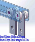 Heavy Duty Two Bearing Trolley Assembly Set For 1-5/8 Inch Wide Strut Channel Or Taller, Galvanized Hot Rolled Carbon Steel Wheel Trolleys shown in metal channel