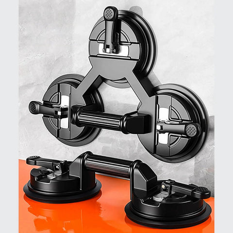 Two Cup Pro Grade Aluminum Suction Cup Glass Lifter With High Vacuum Grip for lifting glass panels on orange surface, black.