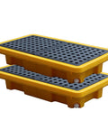 Two Drum Spill Containment Pallet With Drain Outlet 26 X 14 X 4.7 Inch Heavy Duty Leakproof Platform 2000 Lb Load Capacity Stackable