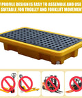 Two Drum Spill Containment Pallet With Drain Outlet 26 X 14 X 4.7 Inch Heavy Duty Leakproof Platform 2000 Lb Load Capacity