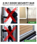 Two In One Sliding Door Security Bar And Door Jammer With Forty Adjustable Settings Easy Installation No Tools Required Dual Function Top Piece Removable For Sliding Doors Withstand Up To Three Hundred Pounds Of Force For Enhanced Home Security