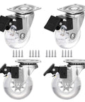 Two Inch Caster Wheels Set Of Four With Brakes Heavy Duty Clear Swivel Plate Castors With Noise Free Operation And Transparent Polyurethane Wheels 200 Pound Total Capacity Ideal For Carts Cabinets Tool Chests And Workbenches In Homes Or Workshops
