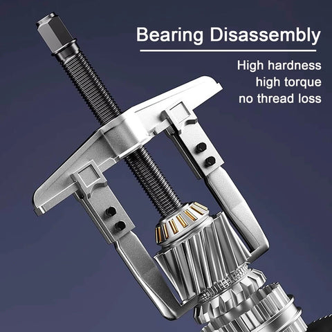 Heavy-Duty Bearing Puller Set, Two Jaw Adjustable Pulley Puller Tool for Mechanics, auto repair, showing close-up during disassembly