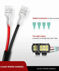 16 AWG Off Road LED Light Bar Wiring Harness Kit with connectors for safe wiring, two light outputs visible