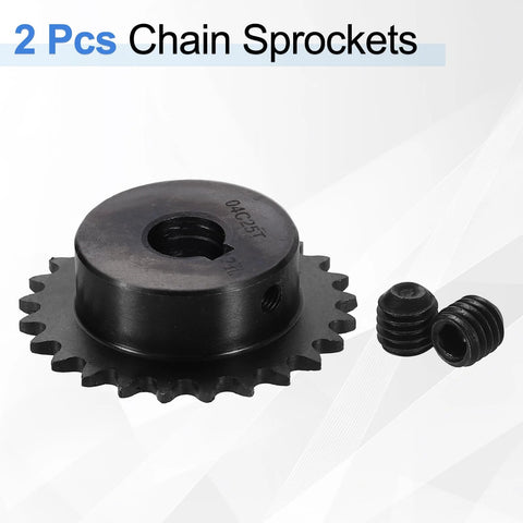 Two Pack 25 Tooth Roller Chain Sprocket With 12 Millimeter Bore For ISO 04C Chain Quarter Inch Pitch C45 Carbon Steel Black Oxide Finish