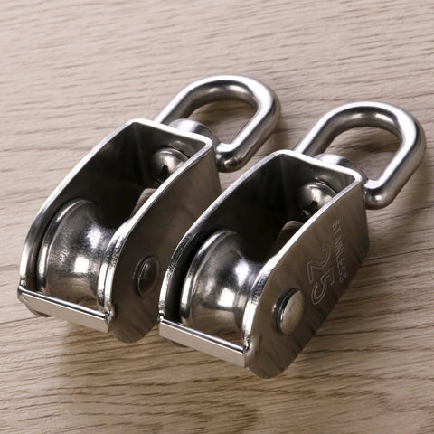 Two Pack 25mm 304 stainless steel pulley blocks with a 400 kg rating deliver reliable lifting, hauling, and rigging for outdoor use