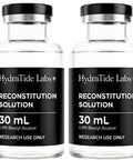 Two Pack 30 mL Glass Reconstitution Vials With Deionized Water And 0.9 Percent Benzyl Alcohol For Research Use, black label