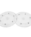 Two Pack Four Inch Lazy Susan Turntables With Acrylic Ball Bearing For 360 Degree Rotation, clear trays top view.
