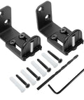 Two Pack Adjustable Barn Door Floor Guide With Bearing Design Black 360 Degree Rotating Wheels Reduce Friction And Noise Scratch Free Glide Wall Mount Compatible For All Applications Heavy Duty Steel Frame Sliding Door Hardware with screws and tools