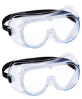 Two Pack Anti Fog Safety Goggles with Adjustable Fit and Lightweight Lenses, clear polycarbonate, black strap.