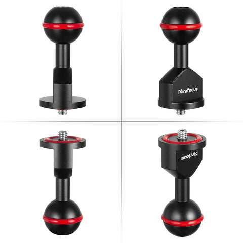 Two Pack One Inch Ball Adapter Set for Underwater Photography Mounts with Universal Ball Joint Bracket and Quarter Twenty Screw Base