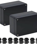 Two Pack Rugged IP65 Waterproof ABS Plastic Electrical Project Box Enclosure With Eight M16 Cable Glands, Weatherproof Junction Box For Outdoor Use, Durable Project Case Measuring 3.94 x 2.68 x 1.97 Inches