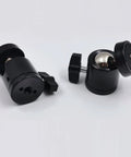 Two Pack Universal 1/4 Inch Mini Ball Head Mount with 360 Degree Rotation for DSLRs, Tripods, Monopods shown in black metal finish