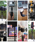 Two Pack Universal 1/4 Inch Mini Ball Head Mount With 360 Degree Rotation in various setups with DSLRs, camcorders, and light stands