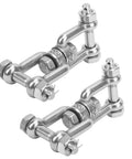 Two 304 stainless steel anchor swivel shackles with rotating rings, M10 marine grade, front view