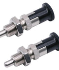 Two Pack Stainless Steel Push Fit Ball Nose Spring Plungers With Self Locking Knob for industrial use, M8 thread, 16mm length