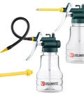 Two Pack Transparent High Pressure Oil Can Oiler With Rigid And Flexible Spouts And Thumb Pump Clear Plastic Bottle Kit With Three Spouts