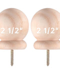 Two Pack Two And A Half Inch Round Wood Ball Curtain Rod Finials With Pre Installed Screws for DIY projects and home decor.