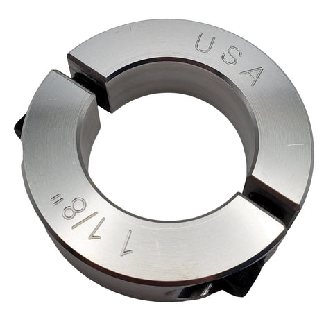 Two Piece Aluminum Split Shaft Collar For 1.125 Inch Bore With Clamping Design Built To Last, 1.875 Inch Outside Diameter