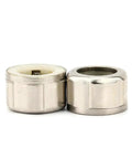 Front view of two silver 8mm x 12.4mm x 9mm one-way clutch needle roller bearings