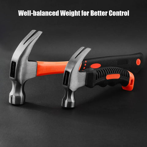 Two Piece Hammer Set With An 8 Oz Mini Stubby Claw Hammer And A 16 Oz Fiberglass General Purpose Claw Hammer Soft Non Slip Handle And Heat Treated Head For Tight Spaces And Demolition Tasks Ideal For Home Projects And Pros